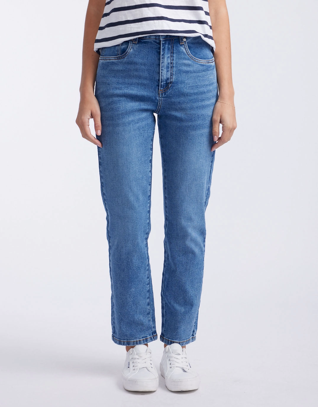 Formal Fashion Lover Artist Vibe Weekend Warrior Gym Ready Noelle Straight Leg Jean - Mid Blue