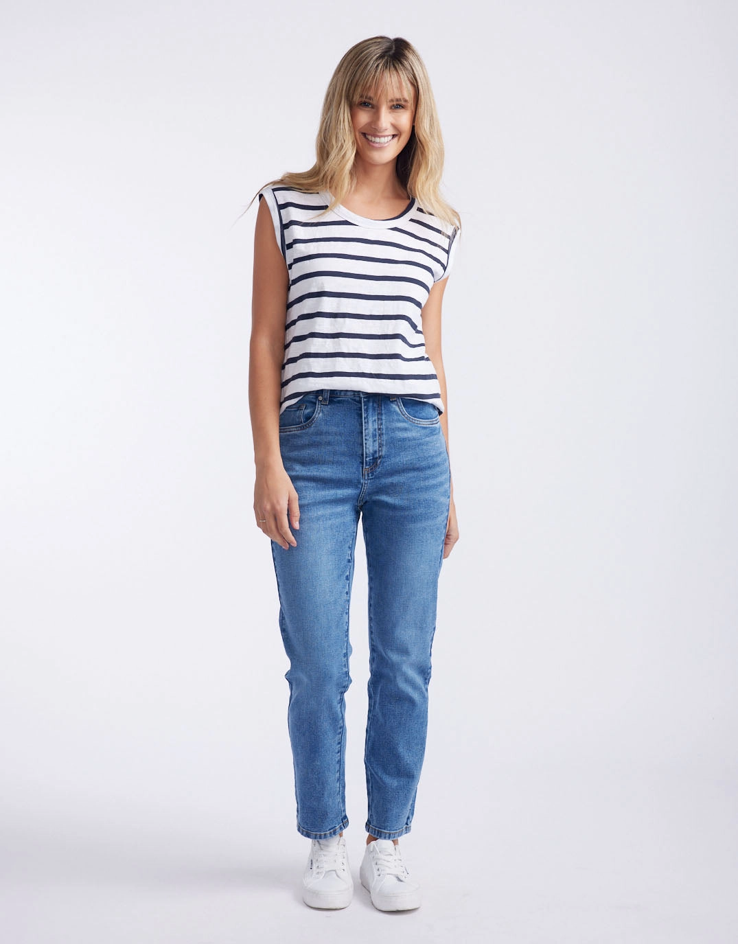 Noelle Straight Leg Jean - Mid Blue Active Lifestyle Belt Loop Reinforcement