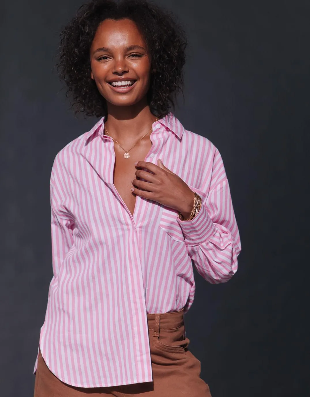 Bold colors Emerson Stripe Shirt - Pink/White