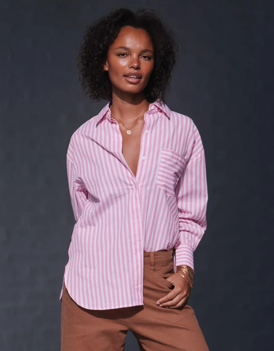 Reinforced Side Vents Gradient effect Emerson Stripe Shirt - Pink/White