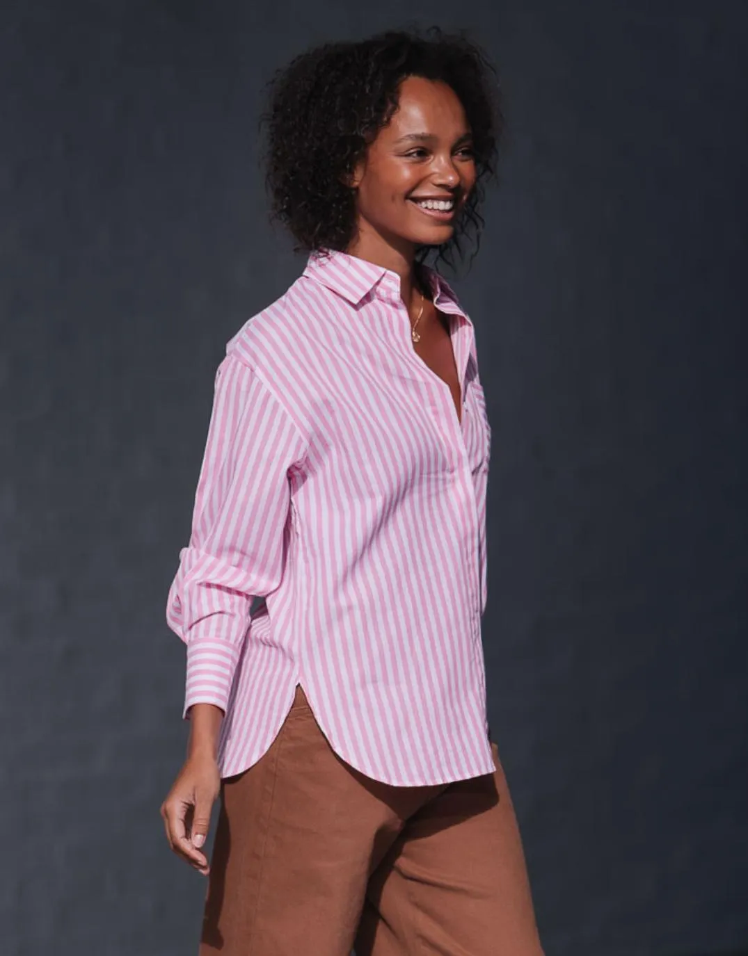 Emerson Stripe Shirt - Pink/White Beach Attire