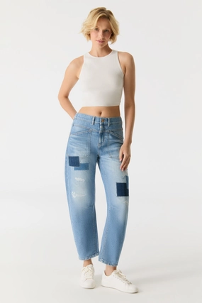 Versatile Comfort Wear High Quality Material Selena Mid Waist Jeans  - Patch Medium Blue L30