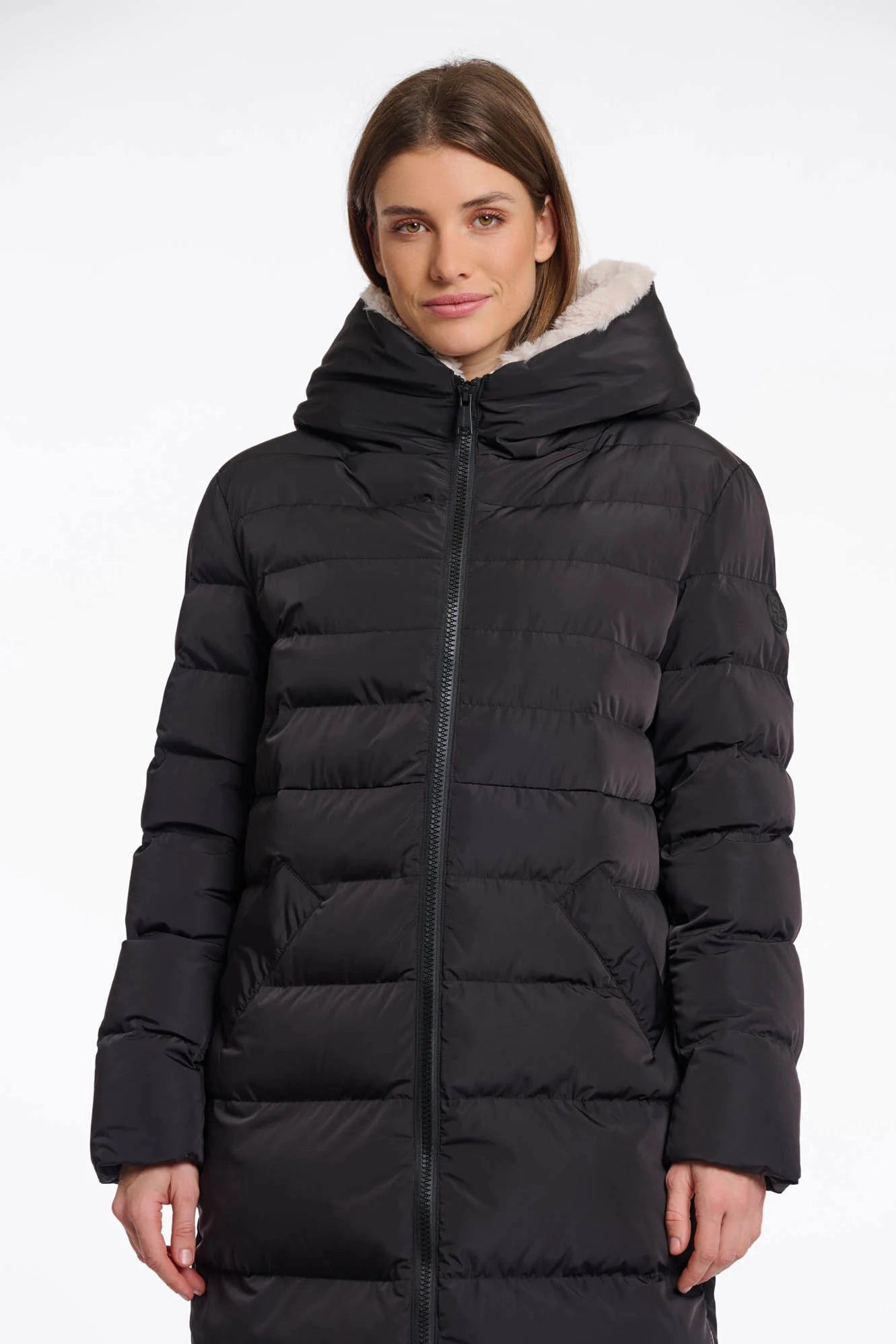 Magnetic Closure Options Rino & Pelle Keila Padded Faux Fur Coat in Black