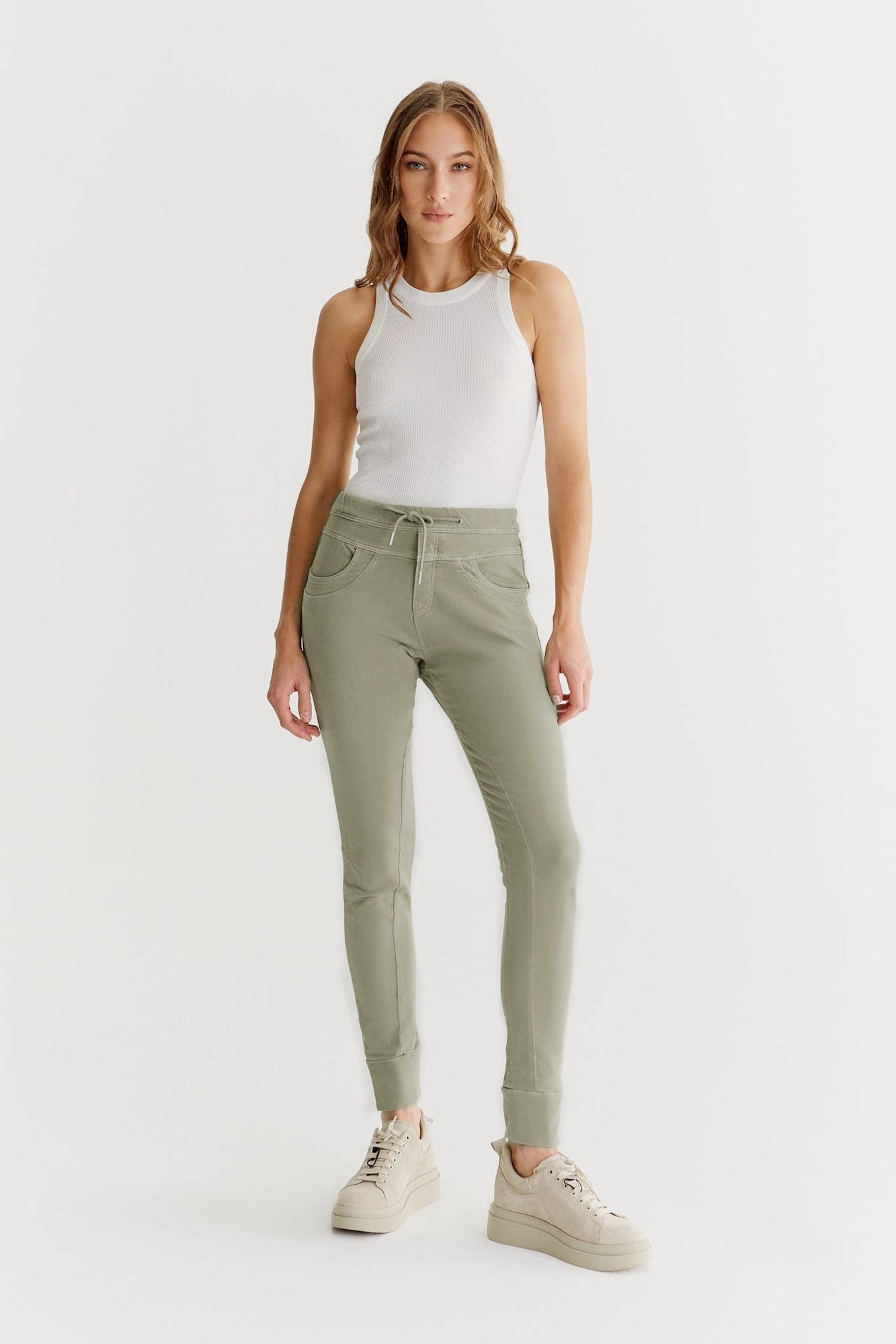 Mila Slim Jogger Pant - Sage - 27" Inseam L01 Elastic waist Stay Dry