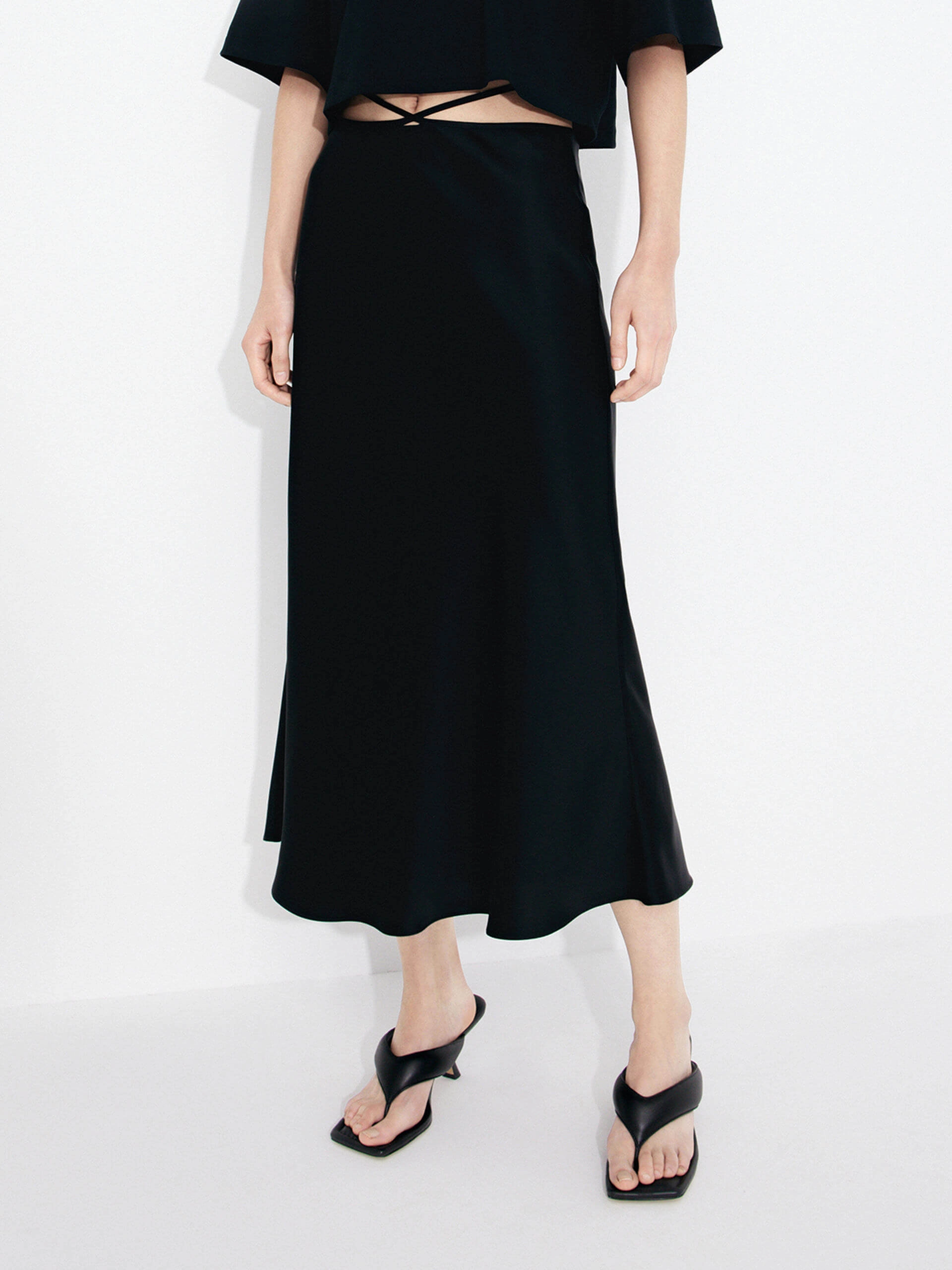 Daily Fashion Tie Waist Midi Skirt