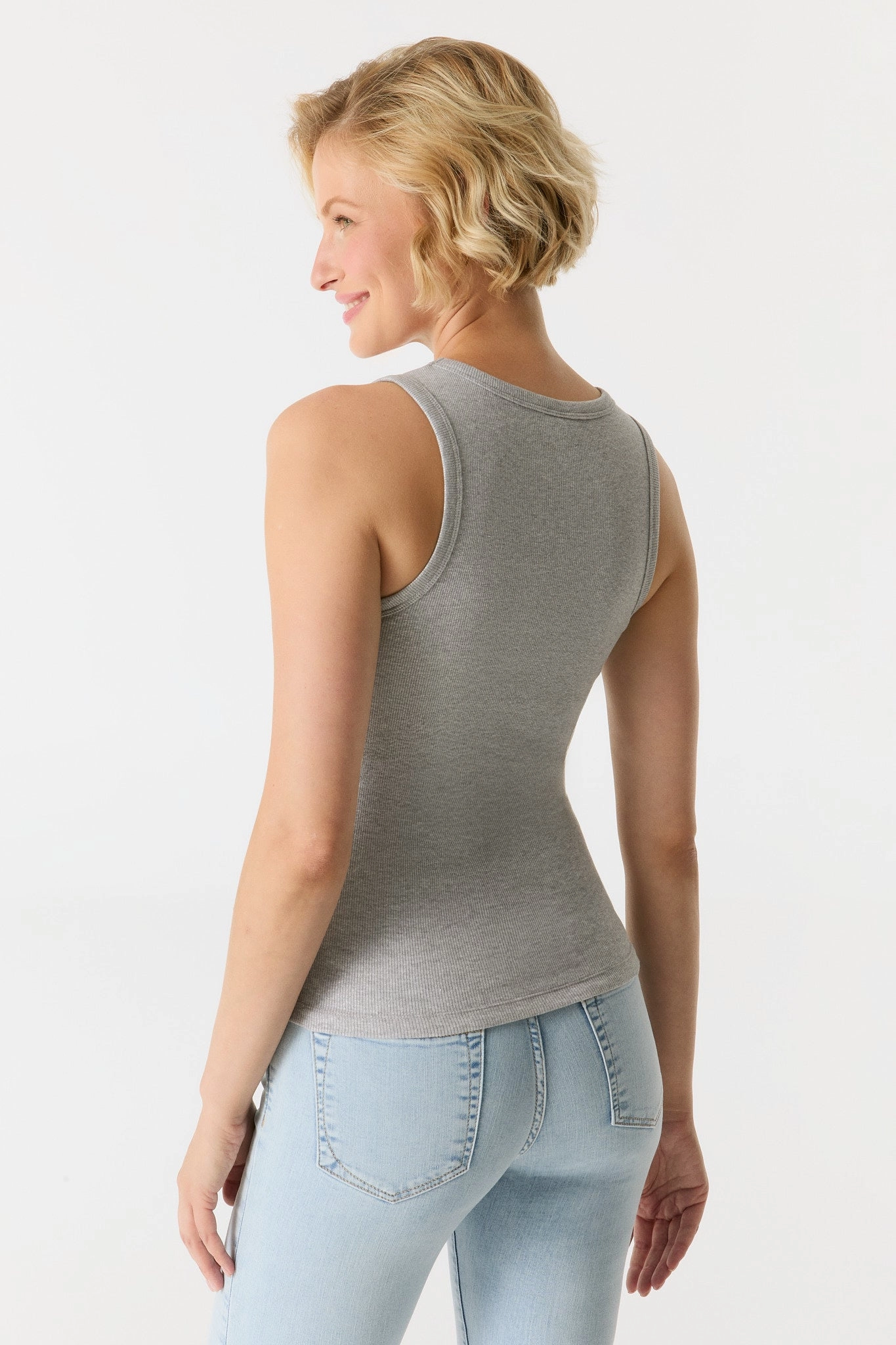 Liv Metallic Tank Top - Light Silver SeamlessKnitConstruction Stretch Blouse