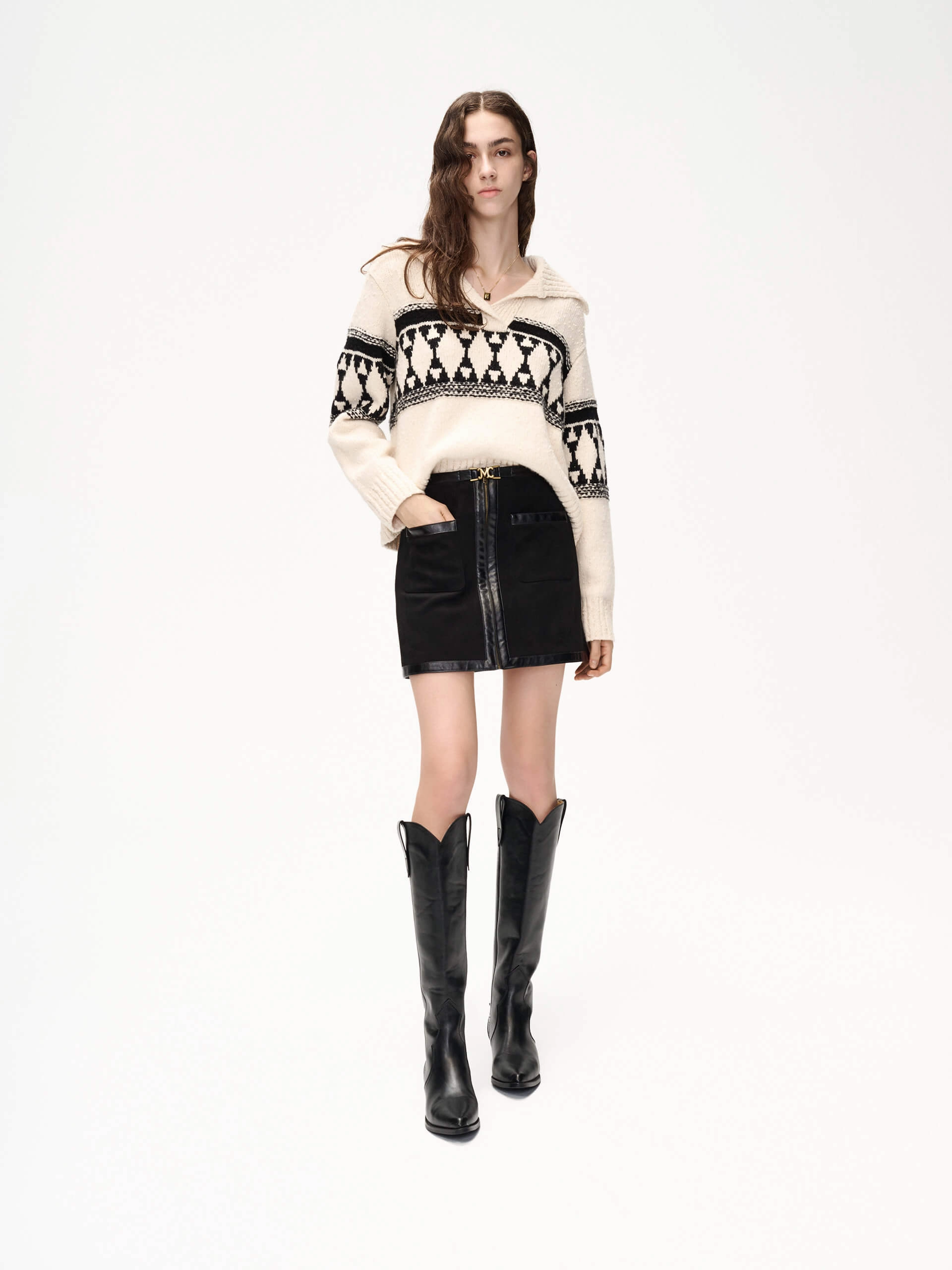 Synthetic Blend Front Zipper Mini Skirt
