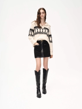 Synthetic Blend Front Zipper Mini Skirt