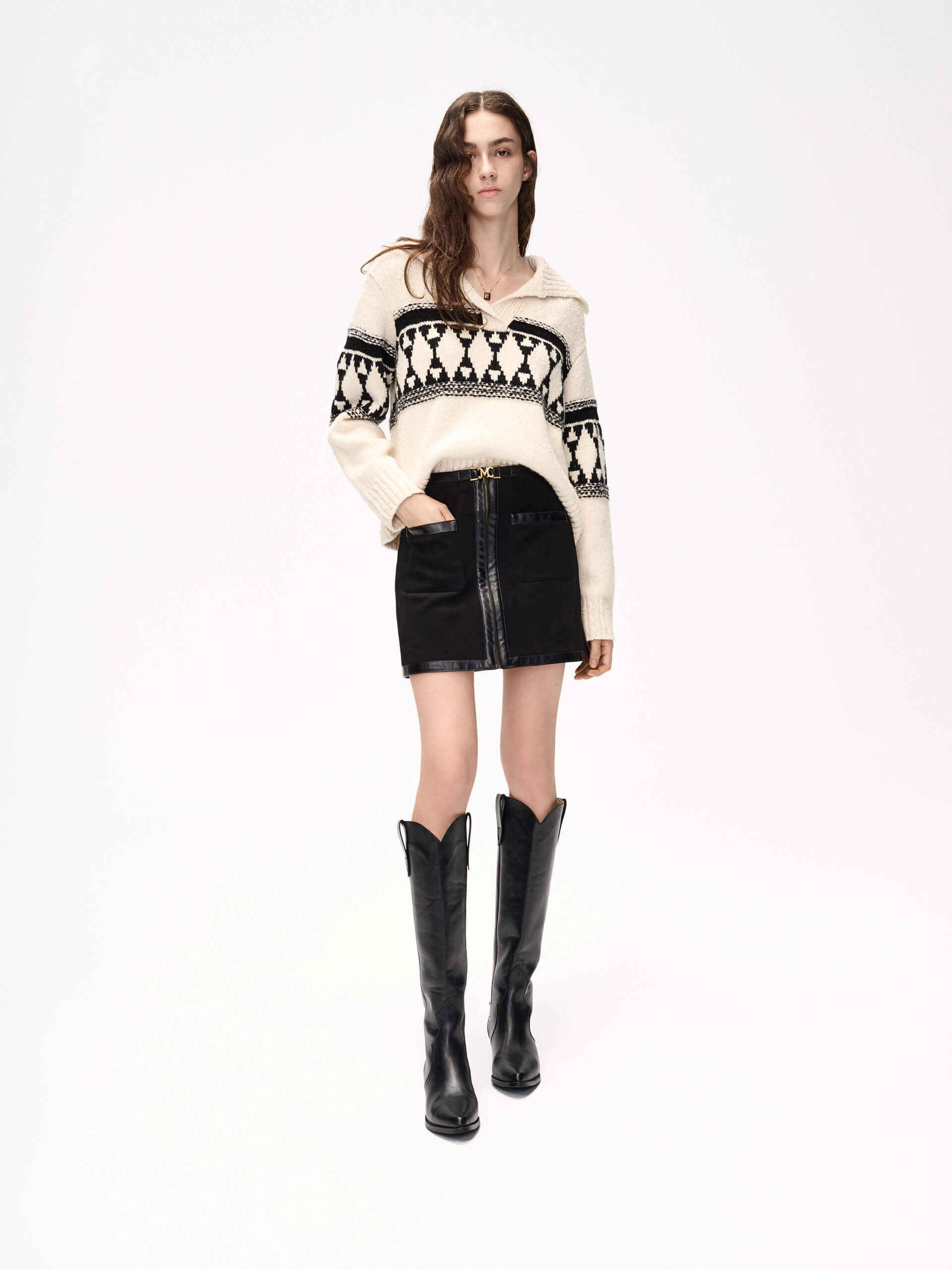 Front Zipper Mini Skirt Comfort Innovation ruffle trim