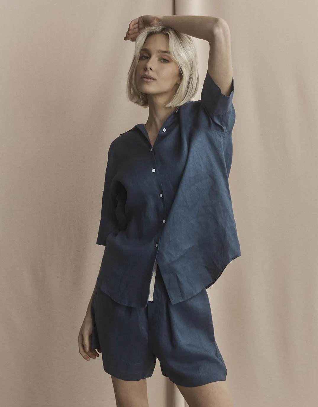Urban Trend Winter Comfort Nora Linen Shirt - French Navy