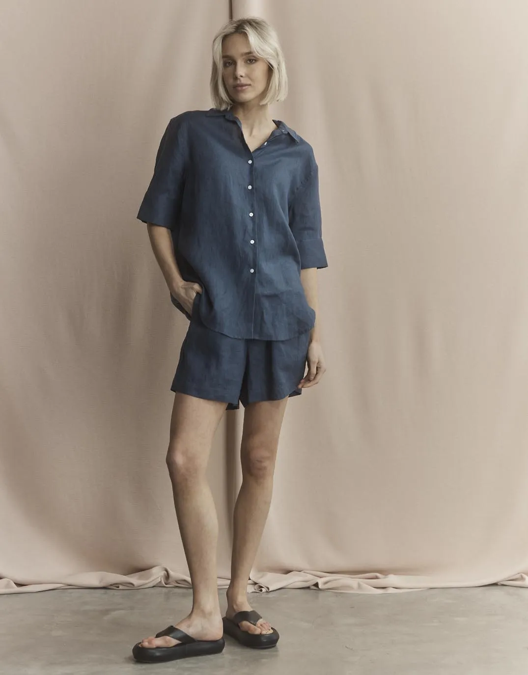 Nora Linen Shirt - French Navy Urban Trend