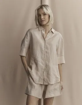 Nora Linen Shirt - Sand Smooth Seam Finish