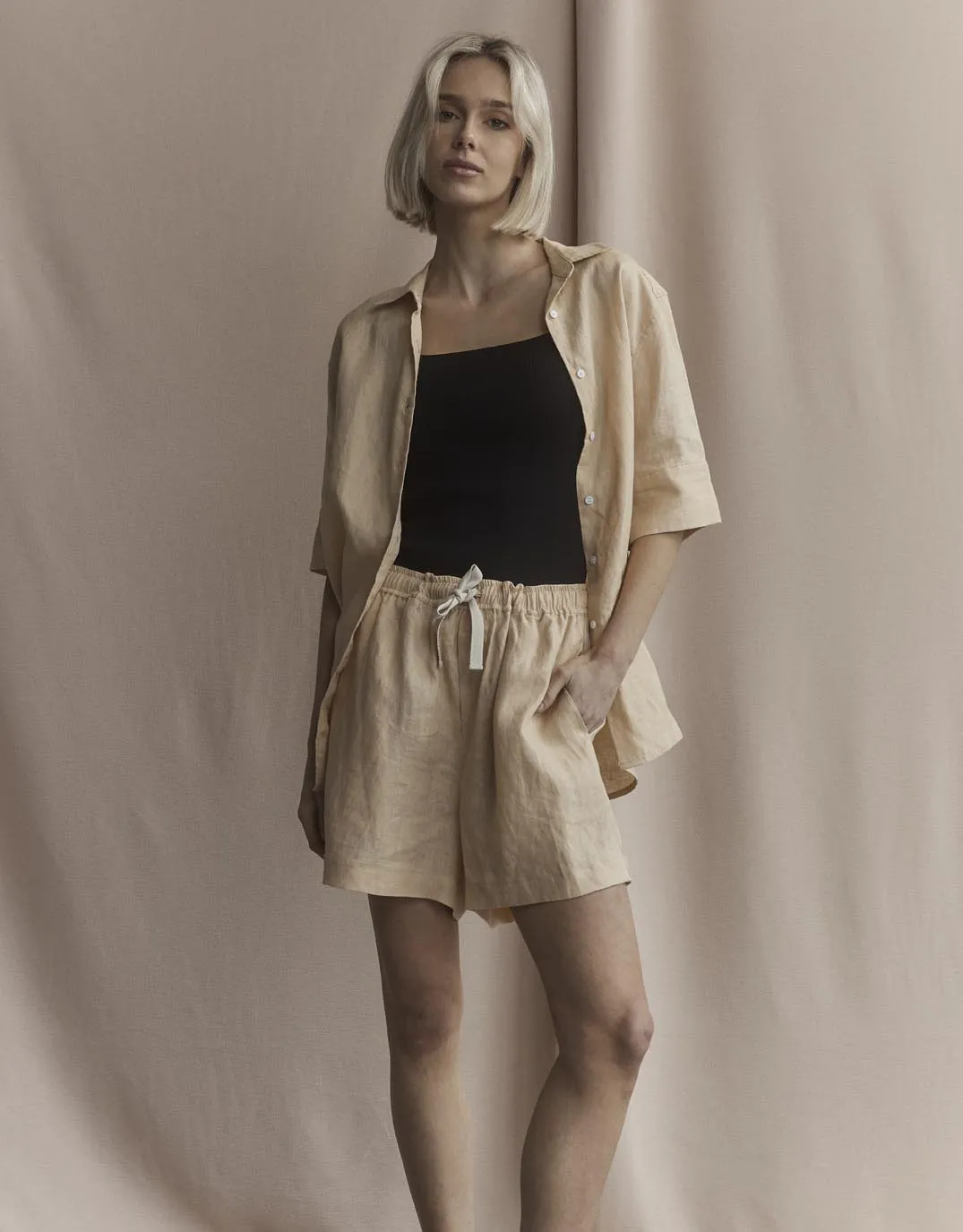 Breathable back panel Striped Design Nora Linen Shirt - Sand