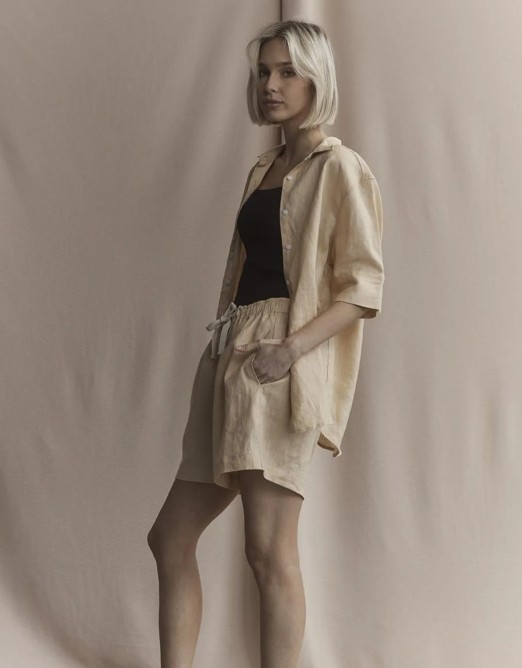 Athleisure Trend Nora Linen Shirt - Sand