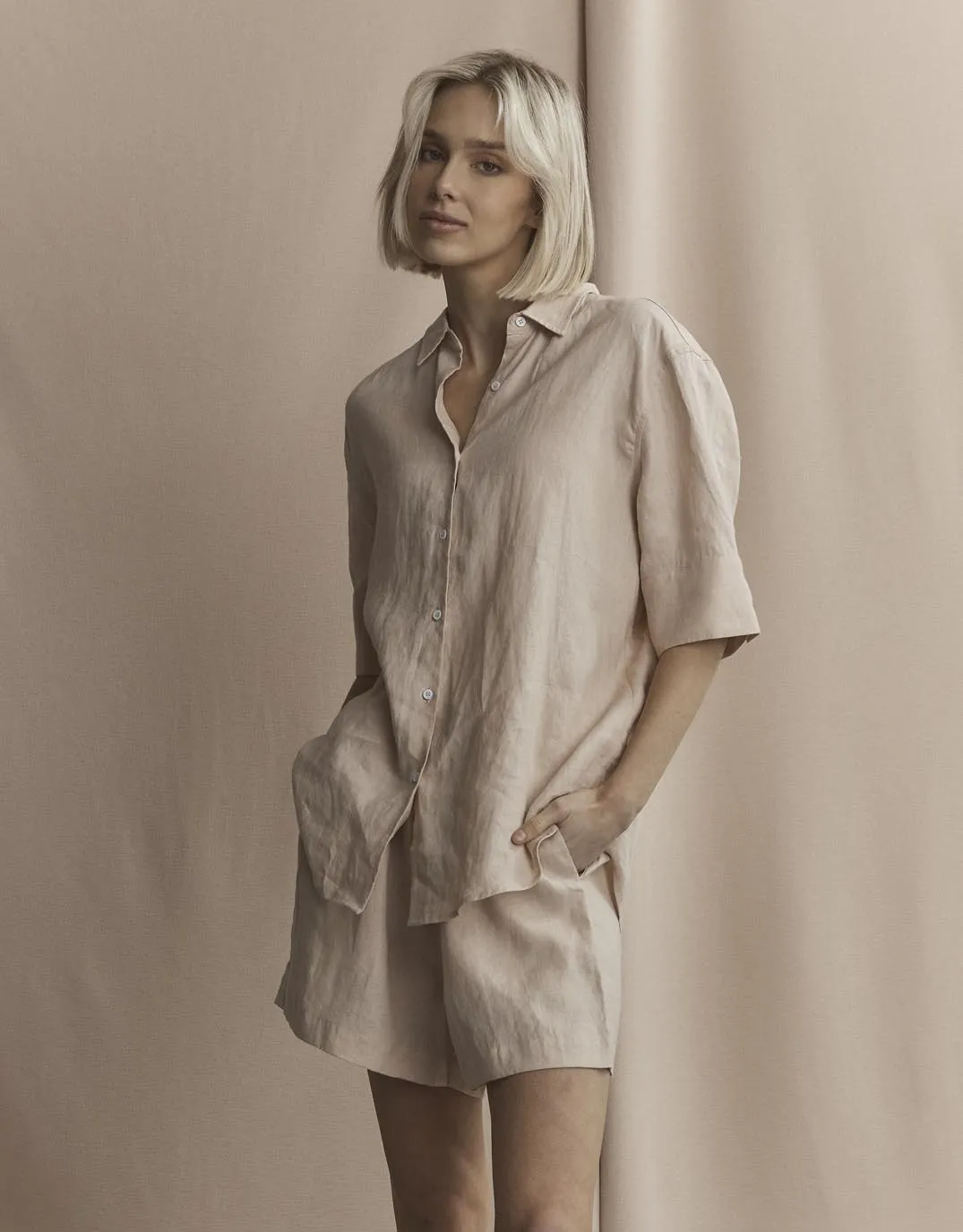 Nora Linen Shirt - Sand Durable Button Closures Lightweight texture