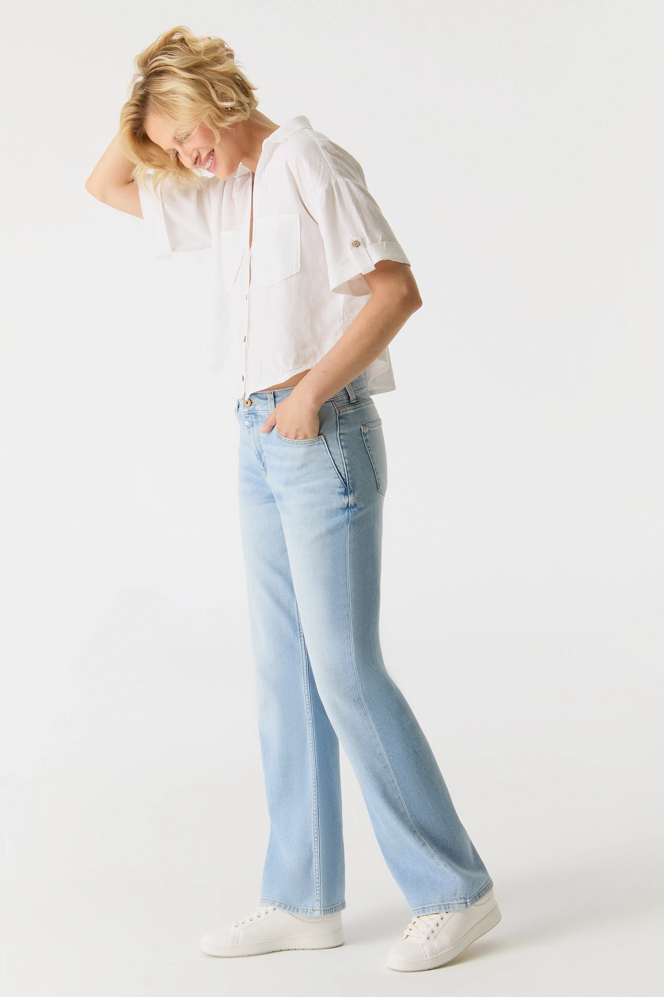 Nova Wide Straight Denim Pants - Light Blue L30 Comfort Focused Elastic waist