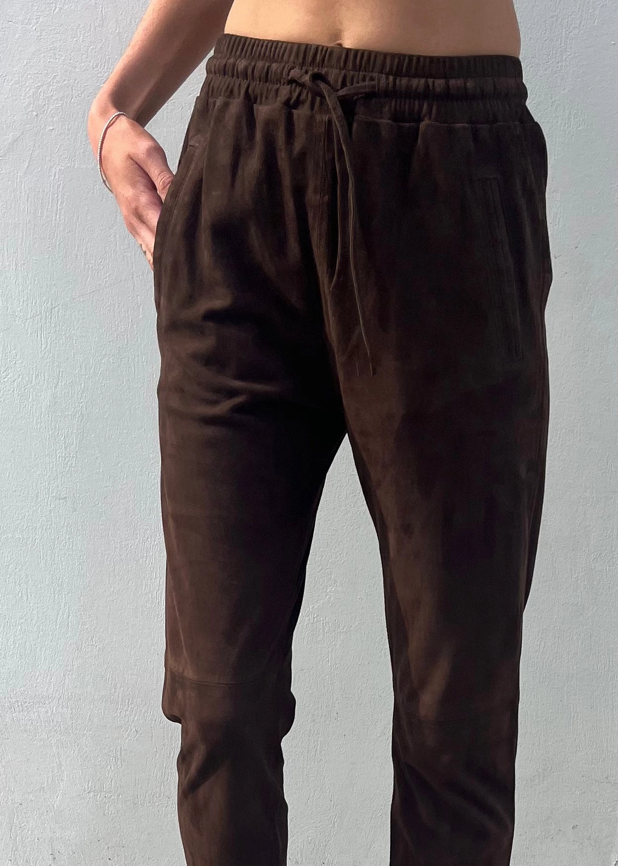 Modern Utility Relaxed Design Oakwood Gift SuedeTrousers in Chocolate