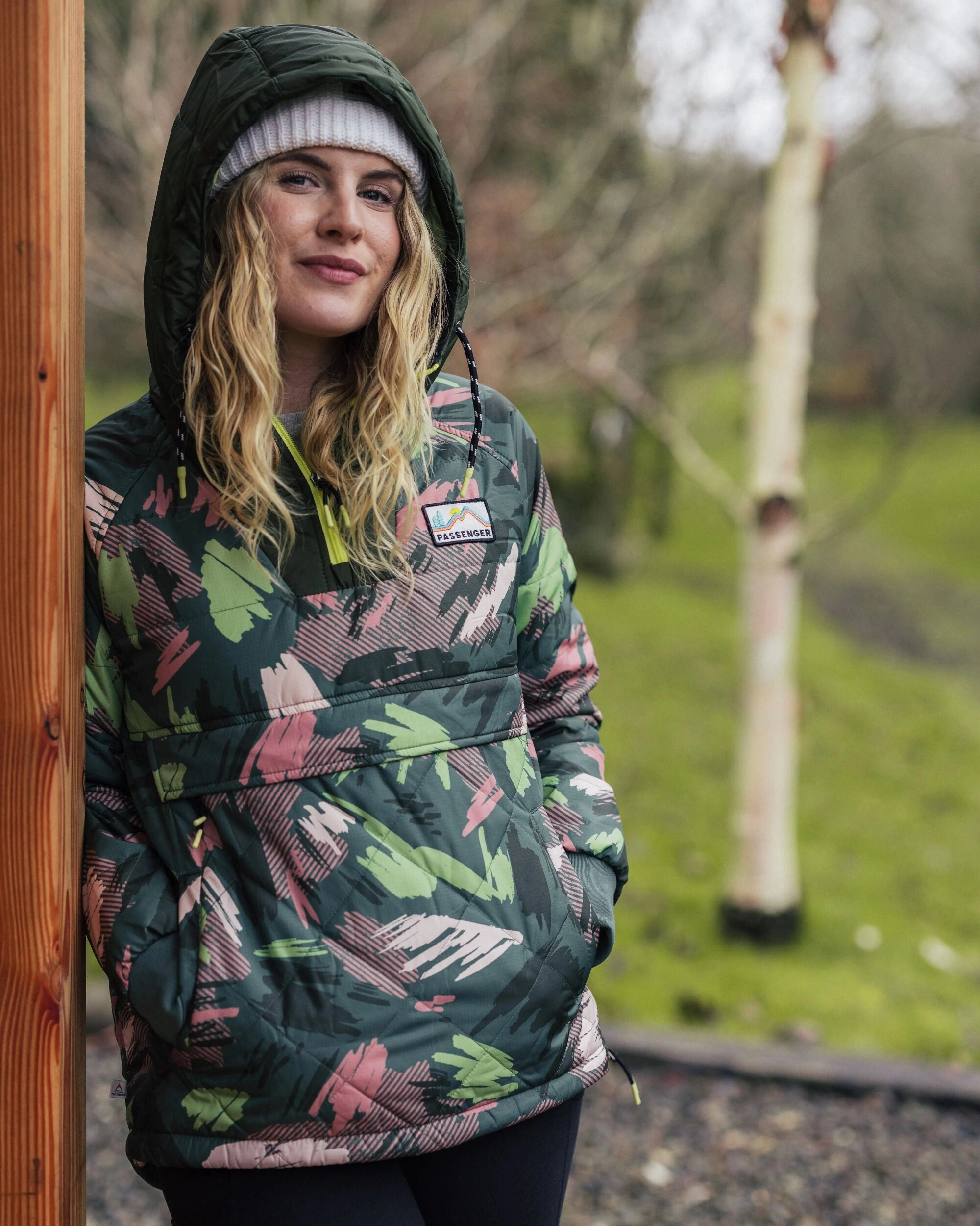 Ocean Recycled Insulated 1/2 Zip Jacket - Abstract Mountain Fir Tree Glow In Dark Accents windproof