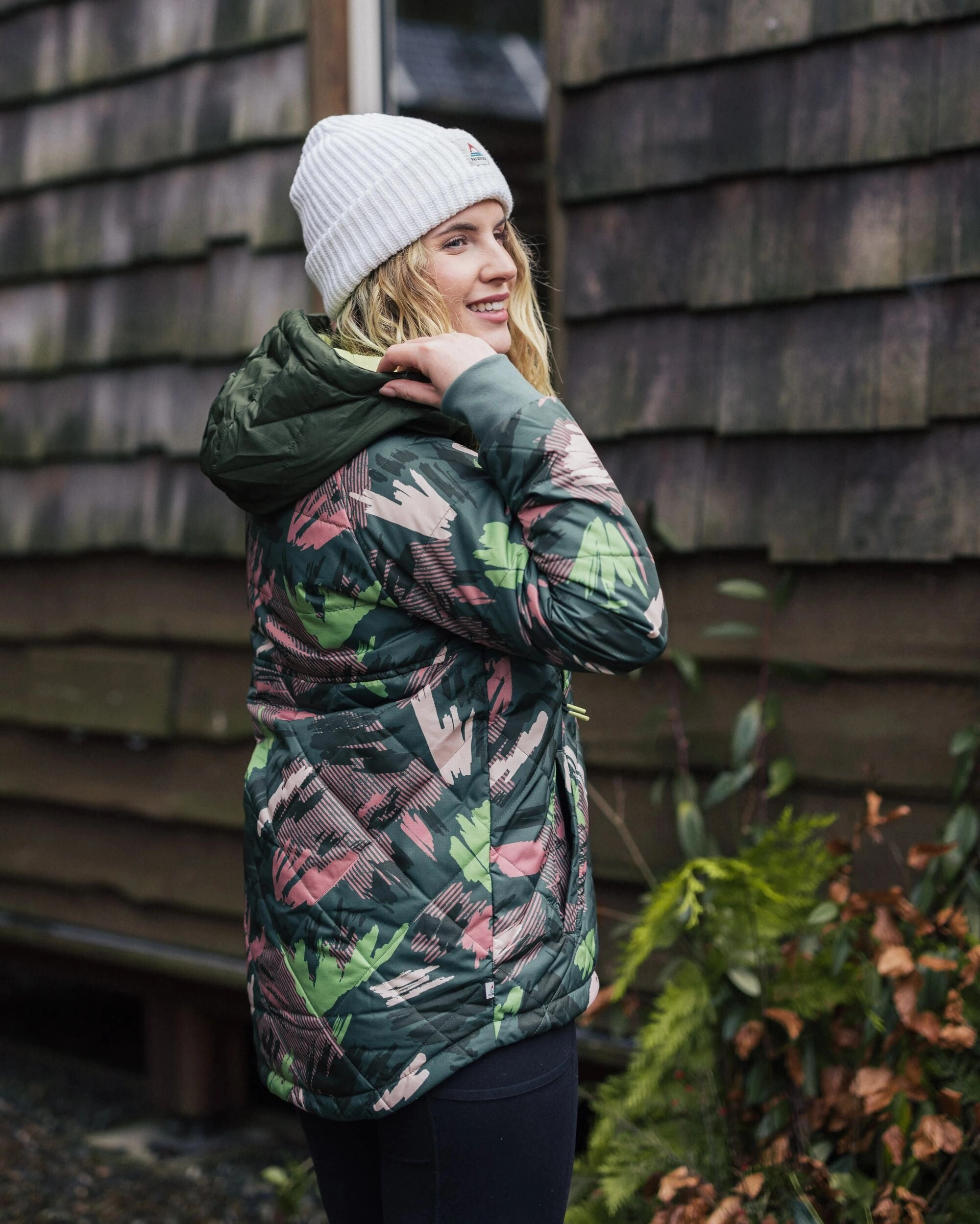 Ocean Recycled Insulated 1/2 Zip Jacket - Abstract Mountain Fir Tree Outdoor Adventure Compact Fit Look