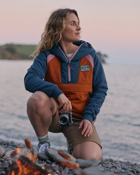 Ocean Recycled Insulated Anorak - Dark Denim/Sunset Orange Tear Resistant