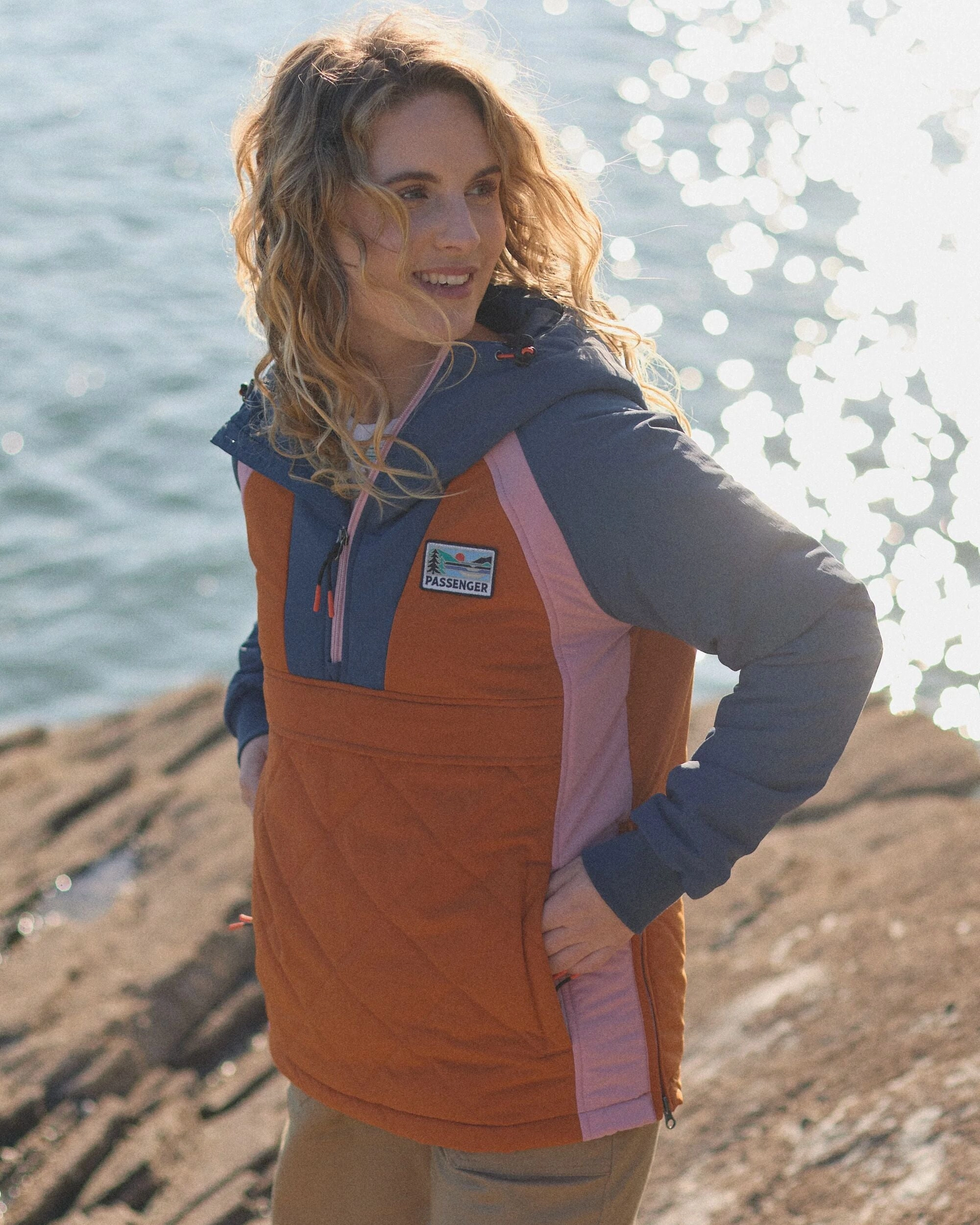 Ocean Recycled Insulated Anorak - Dark Denim/Sunset Orange Tear Resistant Fabric Blends