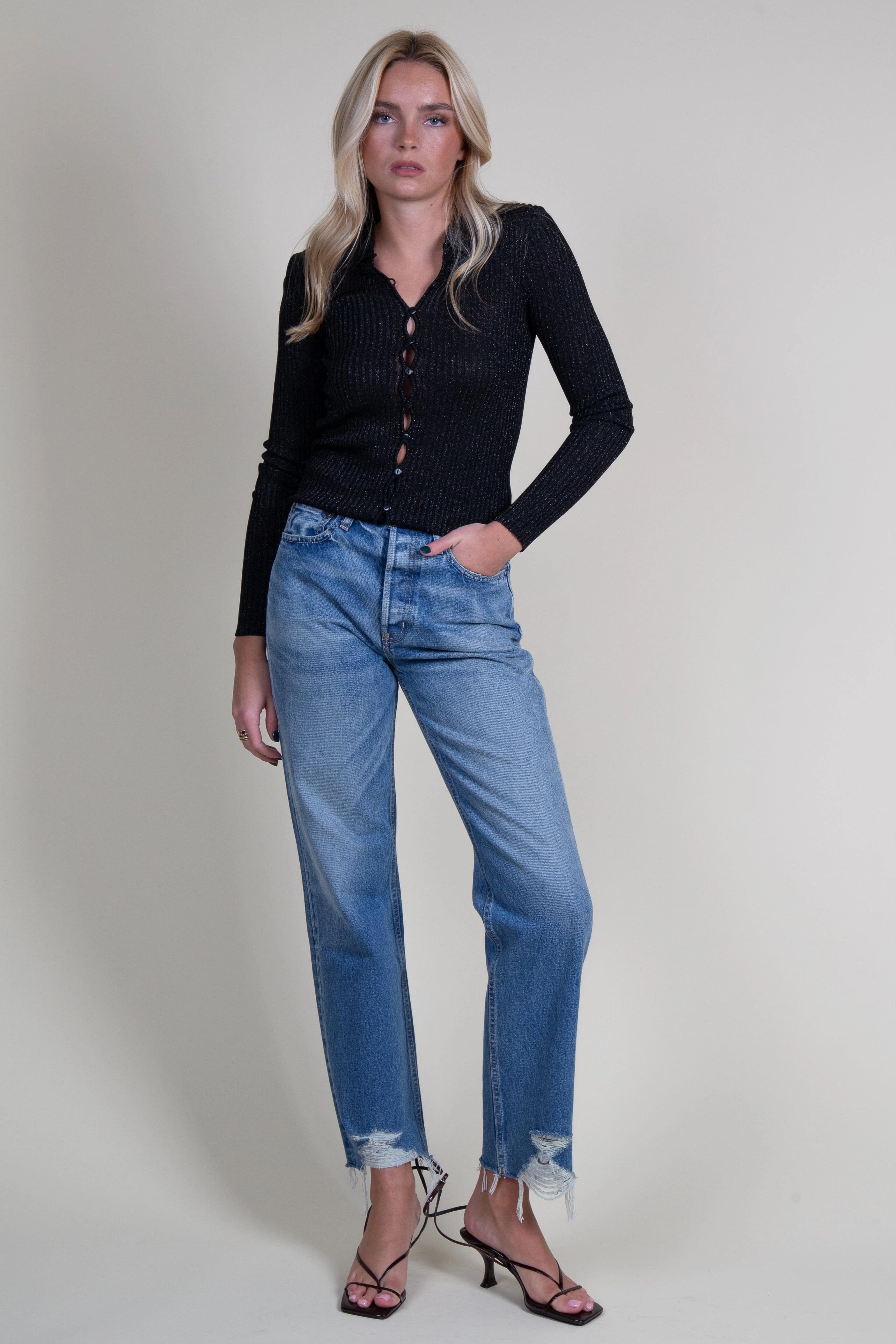 GENERATION LOVE | Jillian Rib Cardigan - Metallic Black GarmentSpecific Storage Solutions