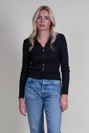 GENERATION LOVE | Jillian Rib Cardigan - Metallic Black Loungewear Friendly Daily Essential