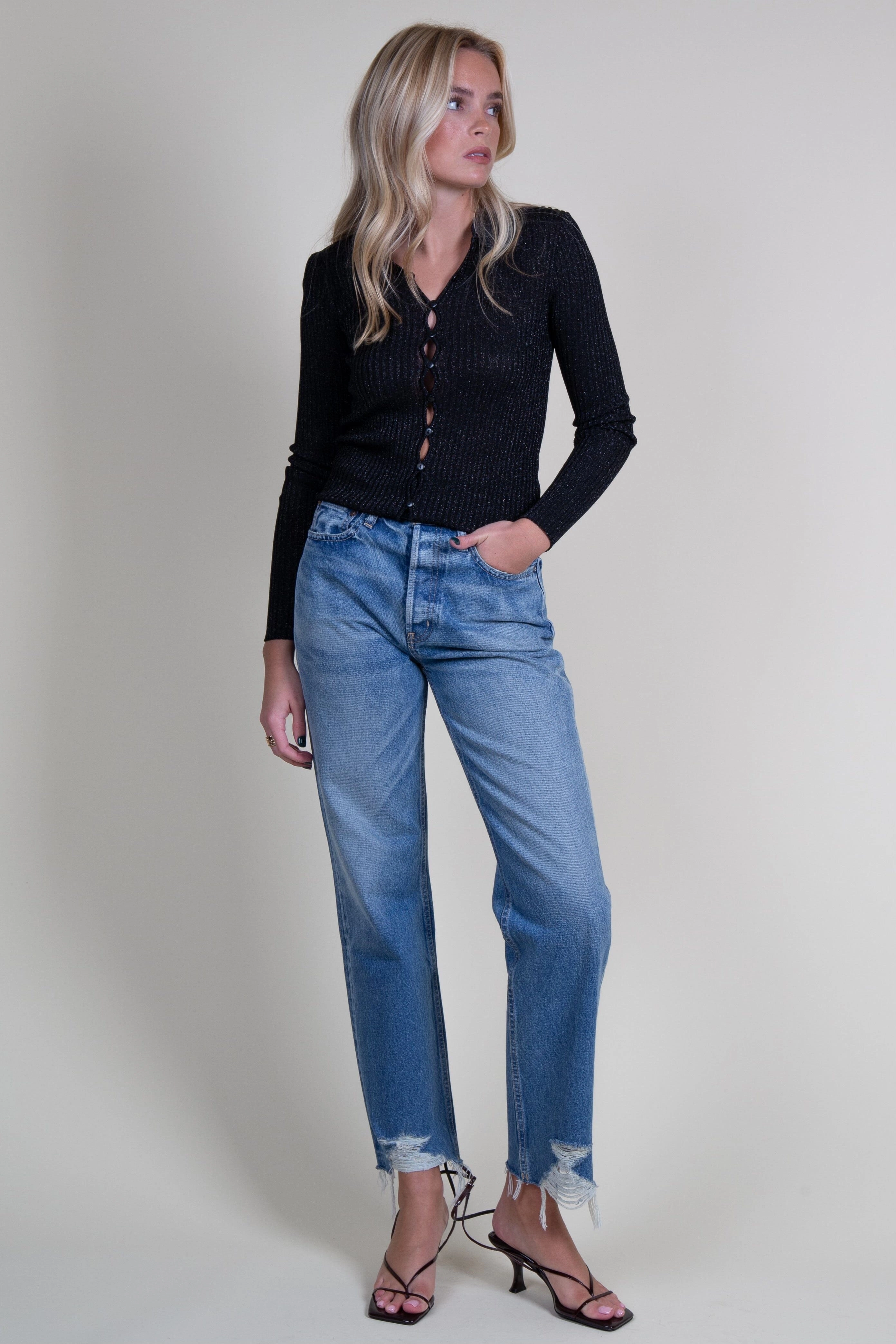Travel Casual Wear Fresh Season GENERATION LOVE | Jillian Rib Cardigan - Metallic Black