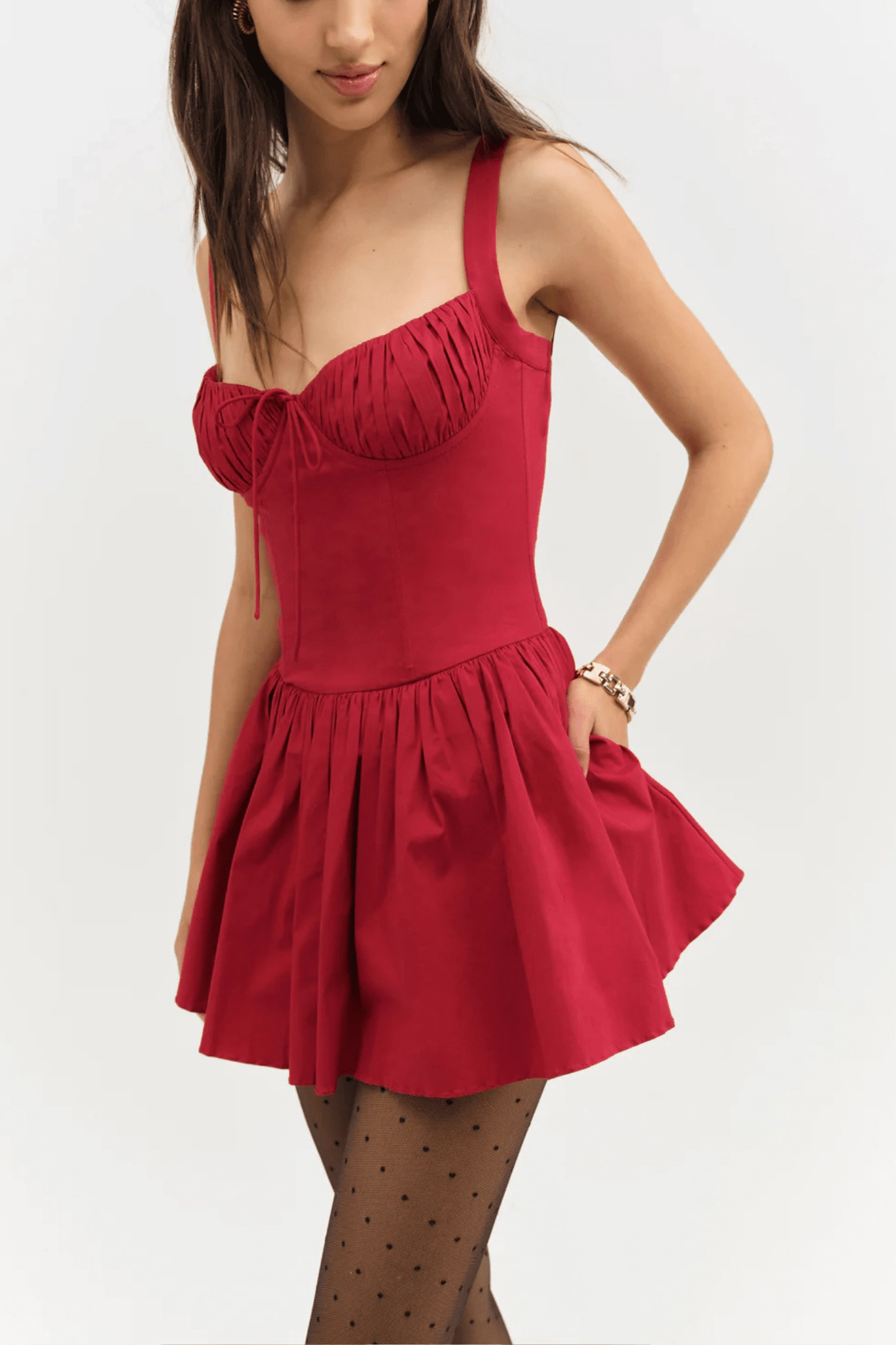 Minimal Comfort Clean Style FOR LOVE & LEMONS | Helena Poplin Bustier Mini Dress - Red