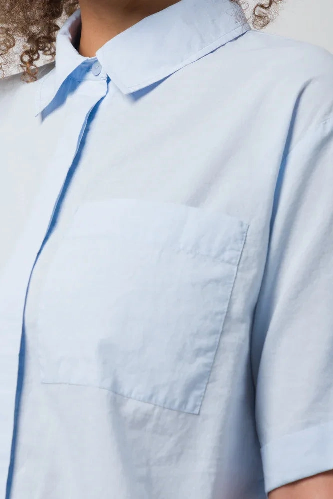 One Pocket Voile Shirt Mid Blue Four Way Stretch Fabric
