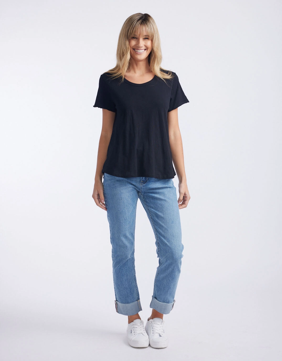 Stylish Layer Look Reinforced Shoulder Seams Original Round Neck T-Shirt - Black