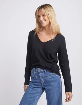Original V-Neck Long Sleeve T-Shirt - Black Modern and Soft Trendy Wearable