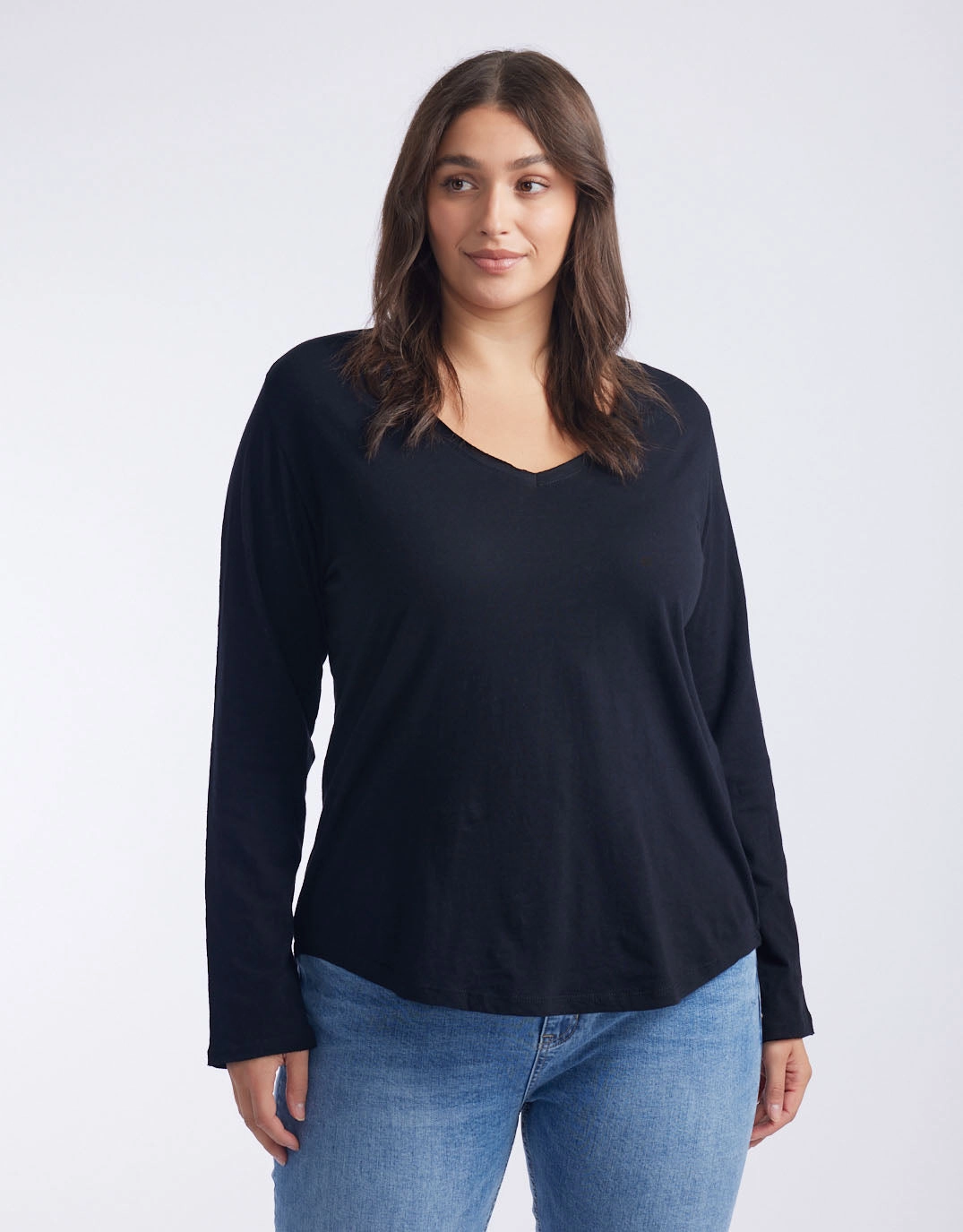 On-the-Go Fashion Original V-Neck Long Sleeve T-Shirt - Black
