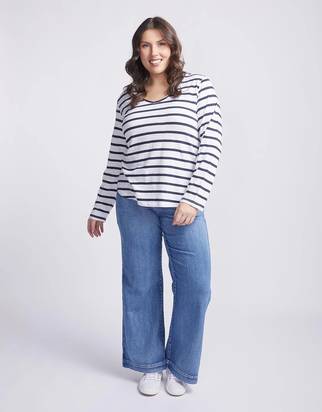 Original V-Neck Long Sleeve T-Shirt - Navy/White Stripe TemperatureControl Fabric