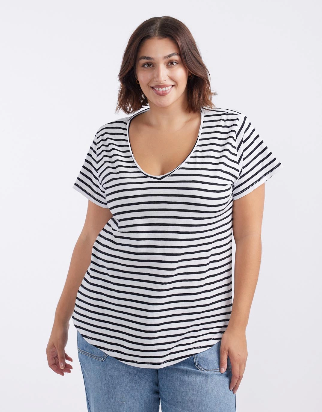 Original V Neck T-Shirt - Black/White Stripe Outdoor Trend