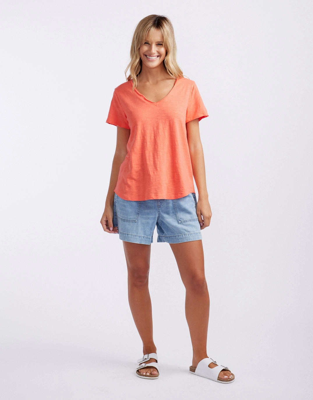 Versatile Comfort Wear Original V Neck T-Shirt - Melon