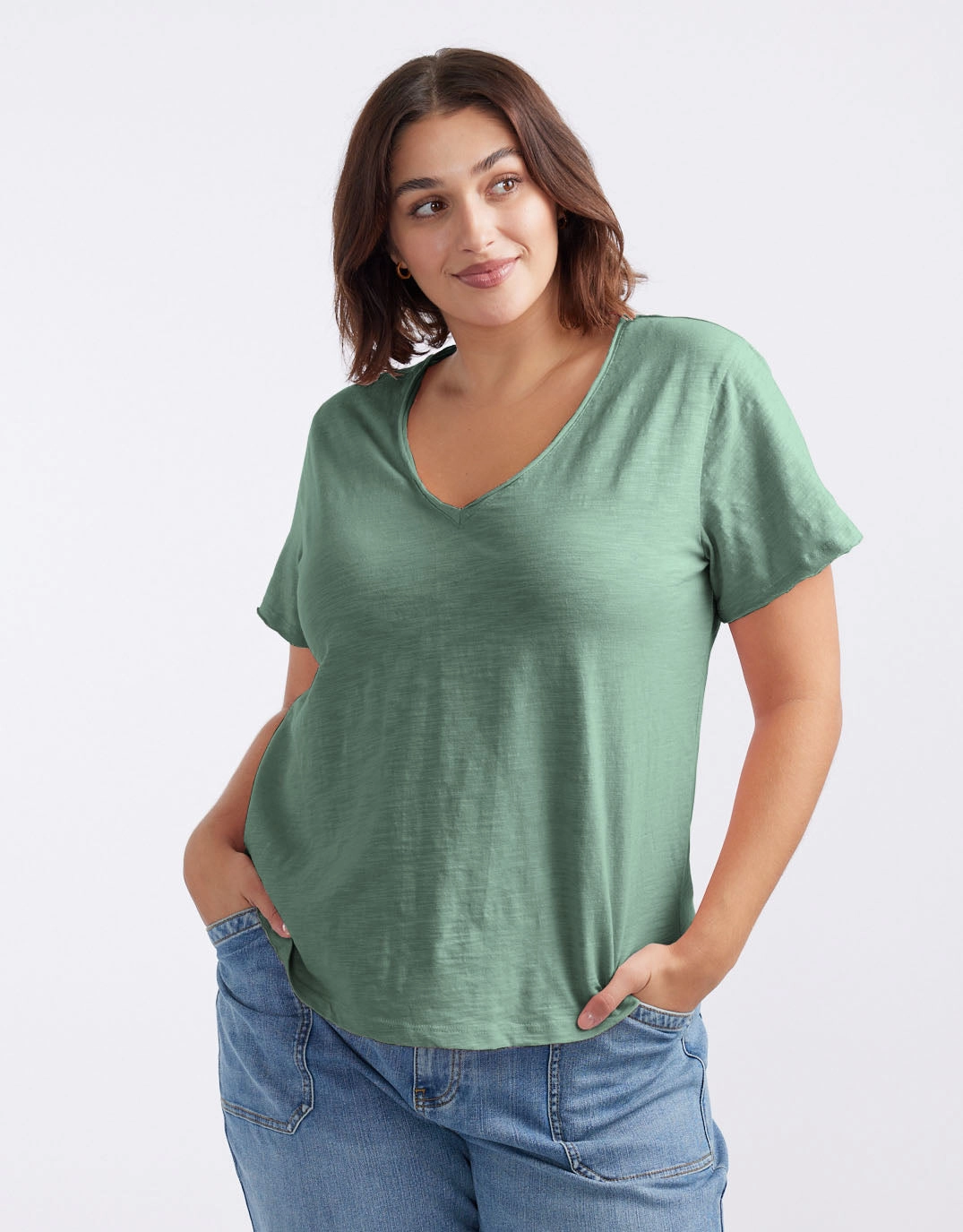 LightweightBlend Durable Style Original V Neck T-Shirt - Thyme