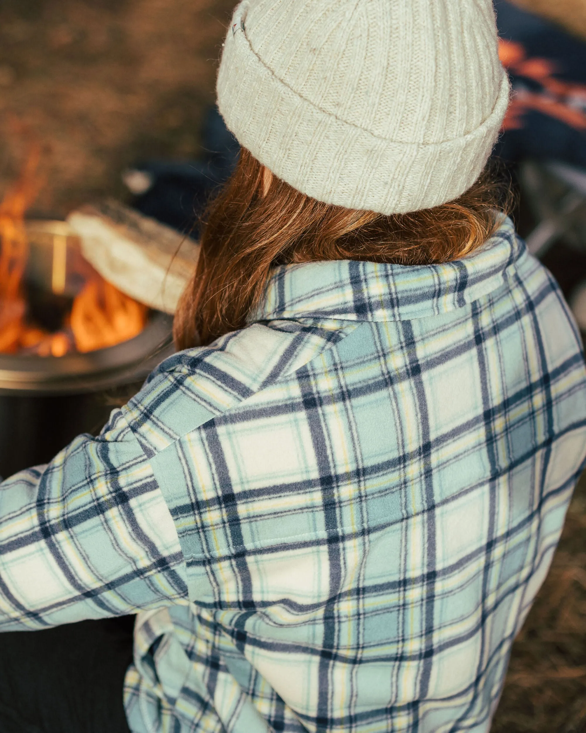 Orion Recycled Sherpa-Lined Polar Fleece Shirt - Oatmeal/Arctic Check Subtle Print