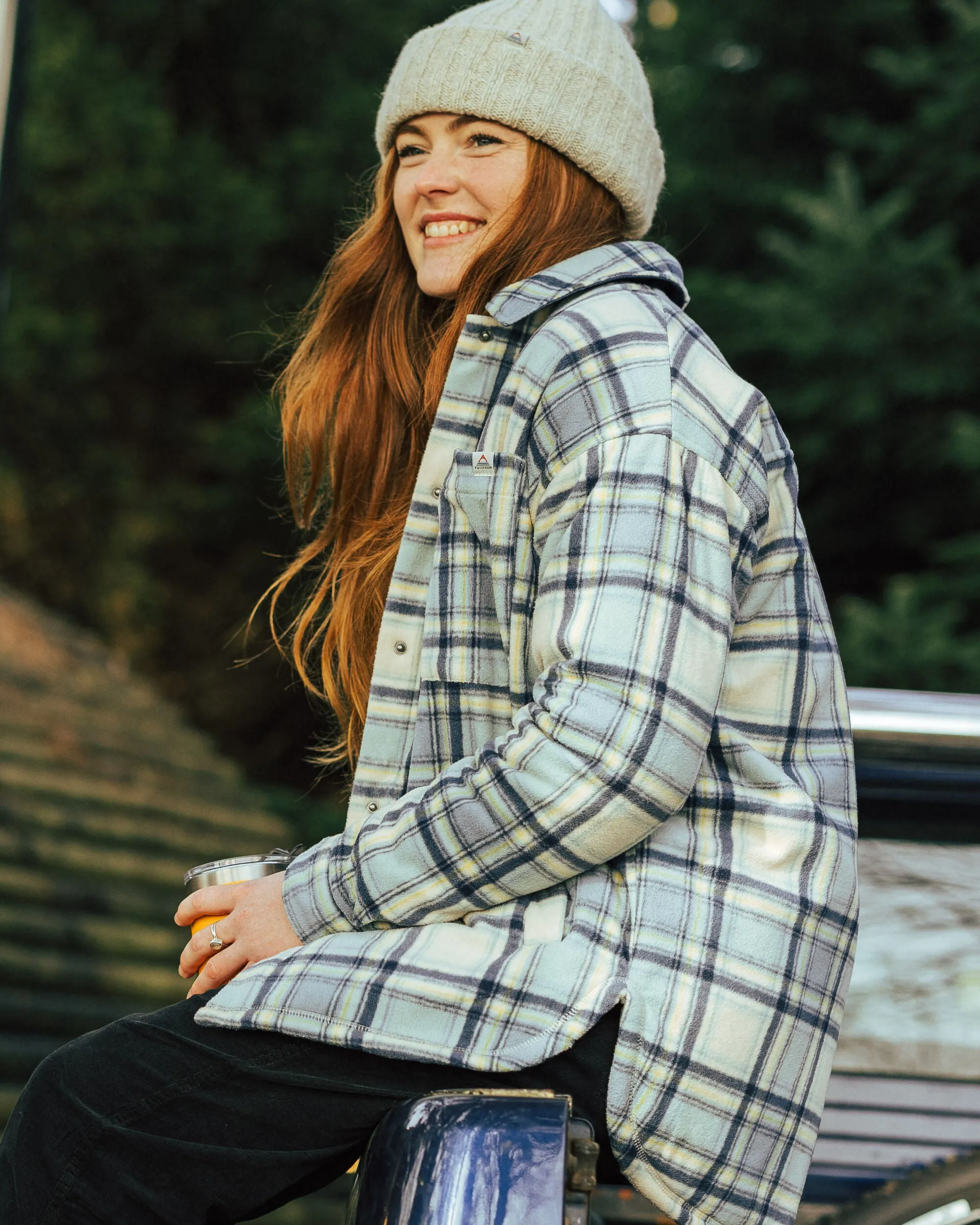 Evening Elegance Orion Recycled Sherpa-Lined Polar Fleece Shirt - Oatmeal/Arctic Check