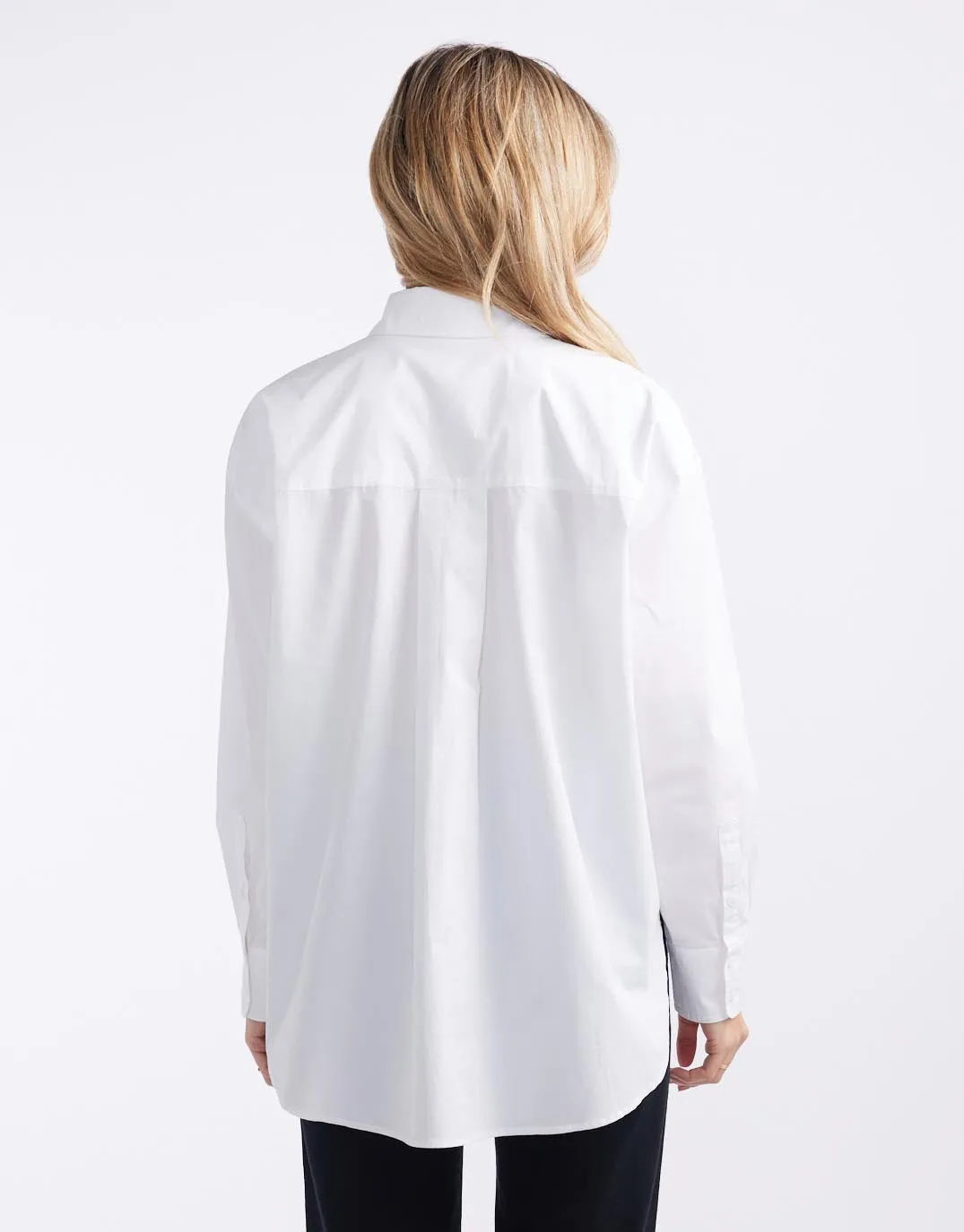 Oversized Scoop Hem Shirt - White Anti Static Fabric wrinkle free