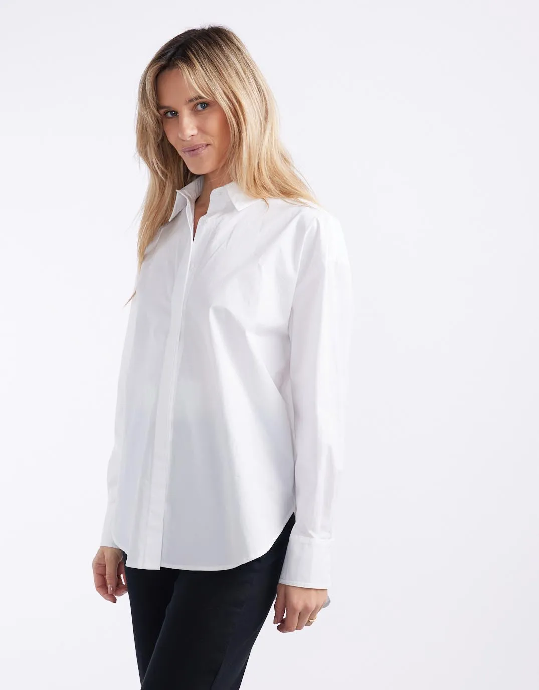 Comfort Wear Loose Comfort Oversized Scoop Hem Shirt - White