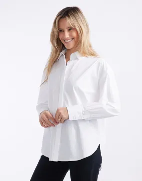 Oversized Scoop Hem Shirt - White Neutral Tone Gym Appropriate