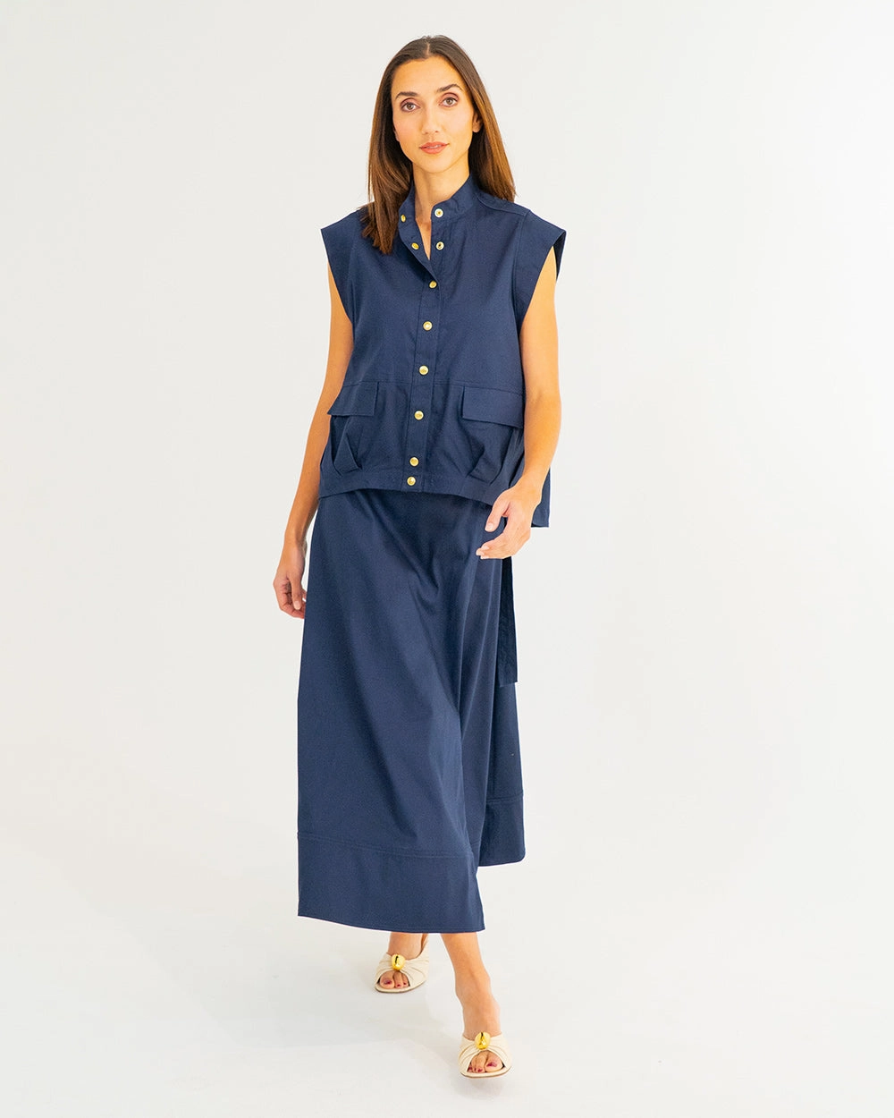 Evelyn Skirt - Navy Textured Surface Contrast Panel