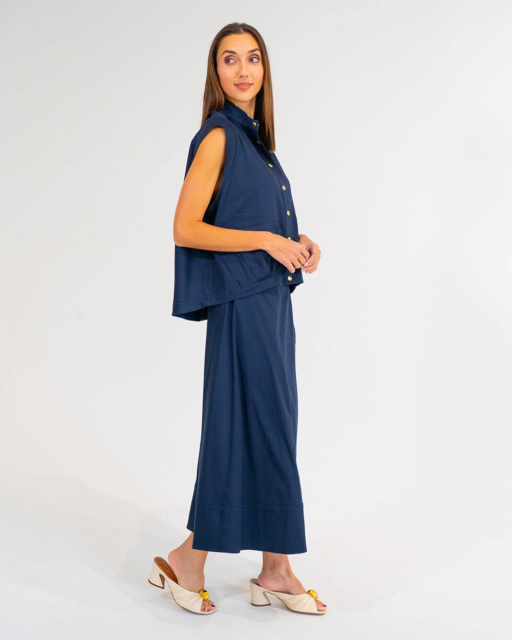 Laser Cut Edges Evelyn Skirt - Navy