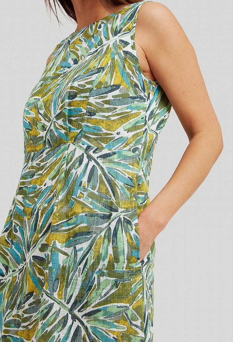 Palm House Valerie Dress ?C Green Mix Sheer-Overlay