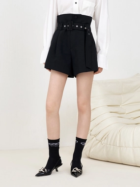 Fun Design Weightless Travel Design Paperbag High Waisted Belted Shorts