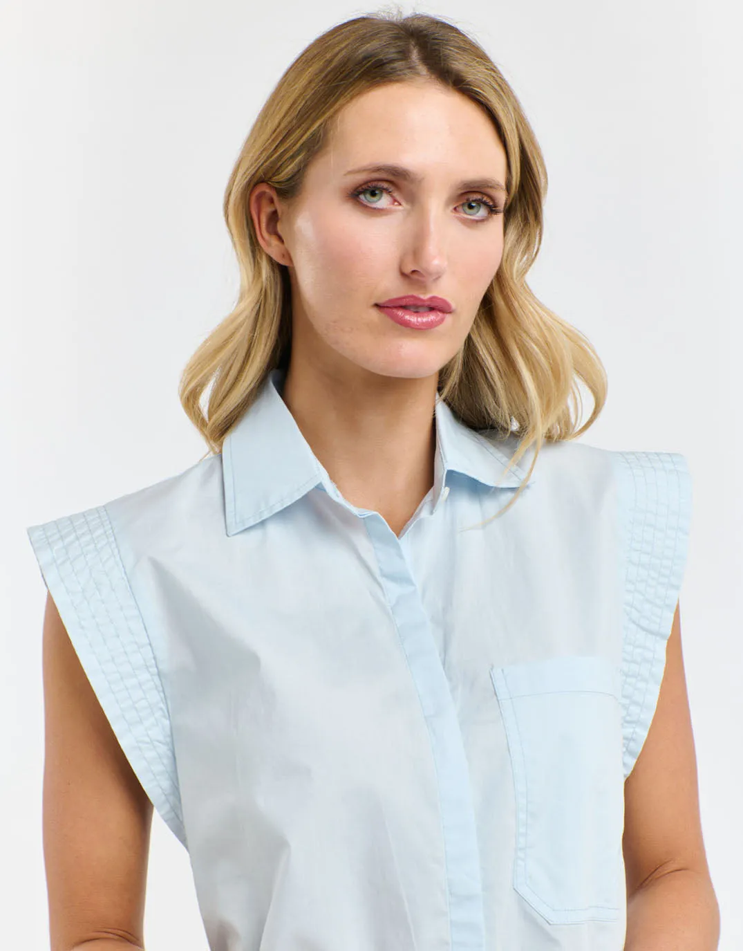 Gigi Shirt - Powder Blue Double Stitched Seams