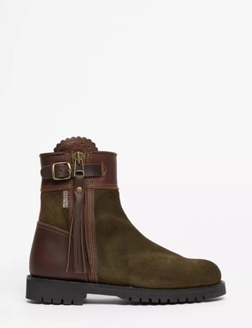 Penelope Chilvers Inclement Cropped Tassel Boot in Seaweed, Conker Abrasion Resistant Materials Ventilated