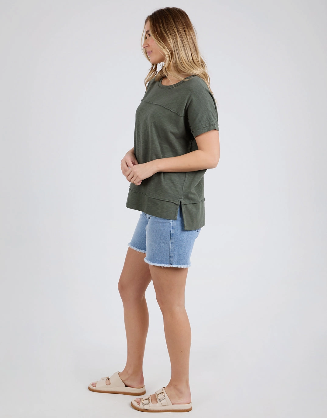 Summer Casual Cozy Feel Allison Tee - Khaki