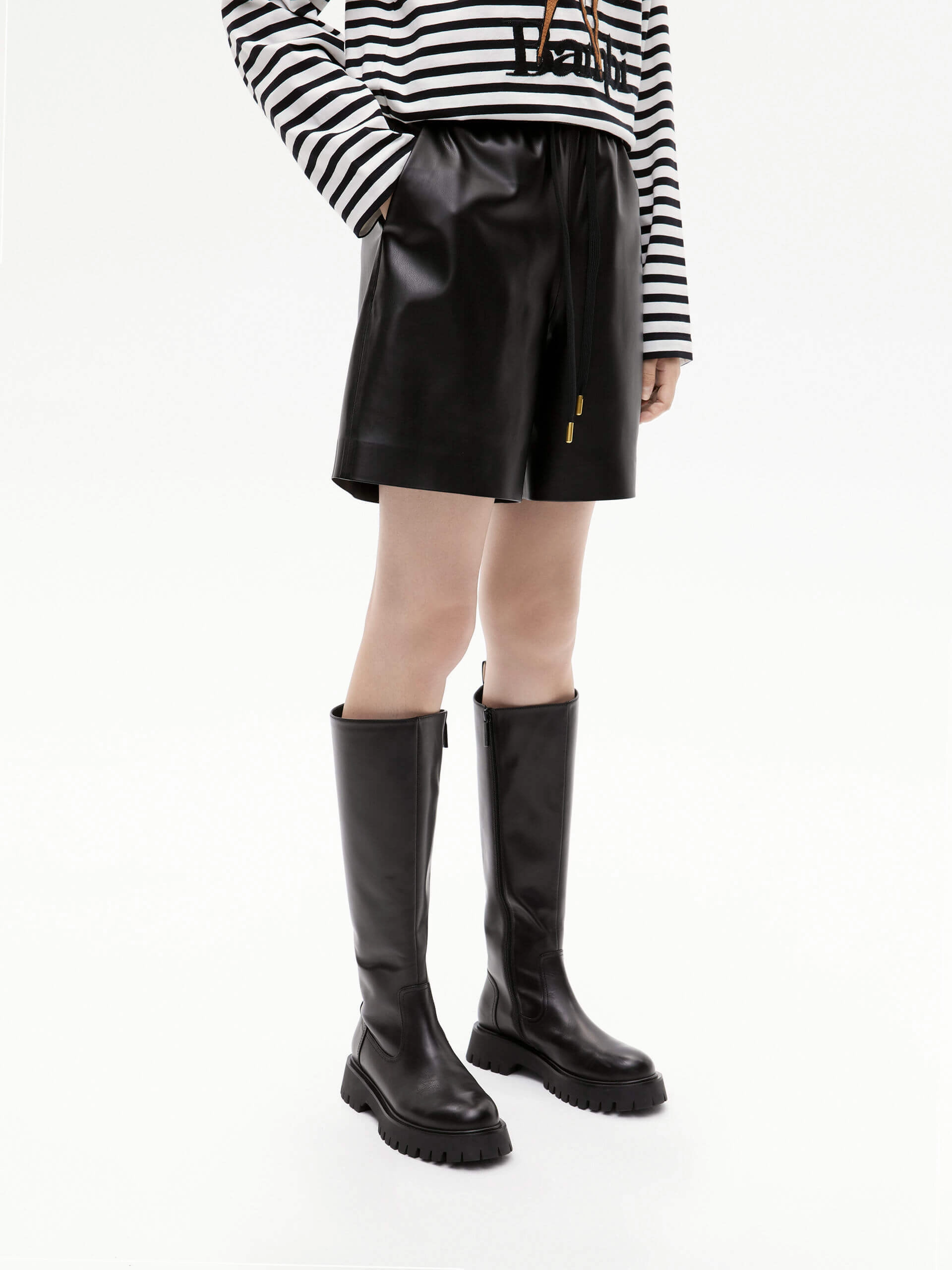 earthy shades Drawstring Waist Leather Shorts
